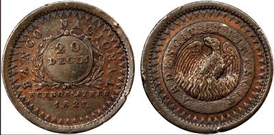 1973. 150 years Provincial Bank of Buenos Aires. Буэнос-Айрес, 20 десимов 1827.jpeg