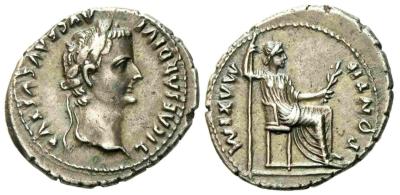 Tiberius. 14-37 AD. AR Denarius. TI CAESAR DIVI AVG F AVGVSTVS.jpeg