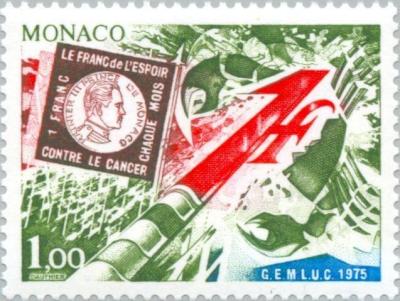 1975. Fighting Cancer:Donated 1 franc Coin as weapon against cancer.jpg