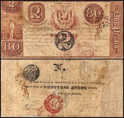 Dominican Republic 40 Pesos on 2 Pesos Banknote, 1848, P-7 copy.jpg