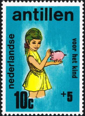 Netherlands Antilles. 1970. Girl-Holding-a-Piggy-Bank.jpg