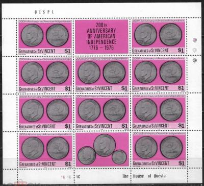 Сент Винсент и Гренадины, 1976, 200 лет американской независимости, Монеты, 3 малых листа.jpg