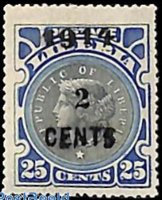 Liberia 1914 2c on 25c.jpg